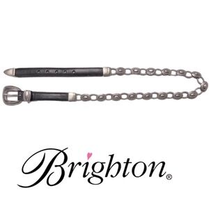 BRIGHTON | Silver Plated Links Black Leather Vintage Belt Made In USA 1995 90’s
